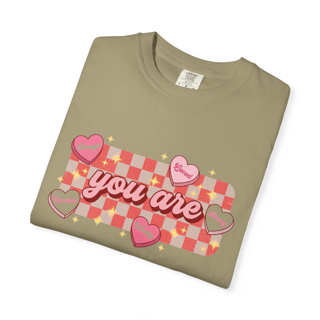 You Are Enough Loved Worthy Shirt, Conversation Heart Checkerboard Tee, Affirmation Valentine Shirt, Gift For Her