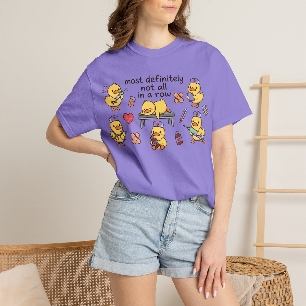 Most Definitely Not All In A Row Wide Shirt, Nurse Duckling Chaos Tee, Funny RN Shirt, Nurse Gift