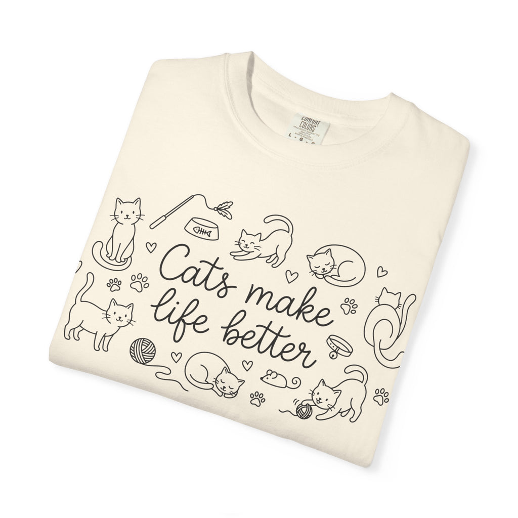 Cats Make Life Better Doodle Shirt, Minimal Cat Line Drawing Tee, Cat Lady Shirt, Cat Owner Gift