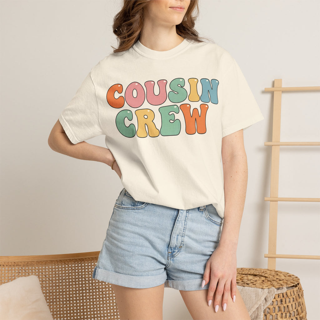 Cousin Crew Stacked Shirt, Groovy Retro Pastel Tee, Matching Cousins Reunion Shirt, Family Gift