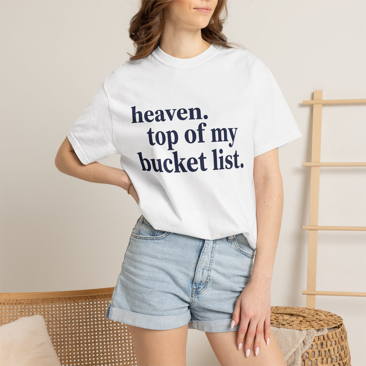 Heaven Top Of My Bucket List Wide Shirt, Navy Serif Faith Tee, Christian Statement Shirt, Faith Gift
