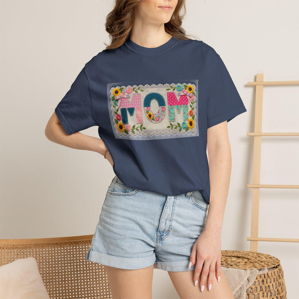 Mom Floral Applique Shirt, Faux Embroidery Sunflower MOM Tee, Mothers Day Shirt, Mom Gift
