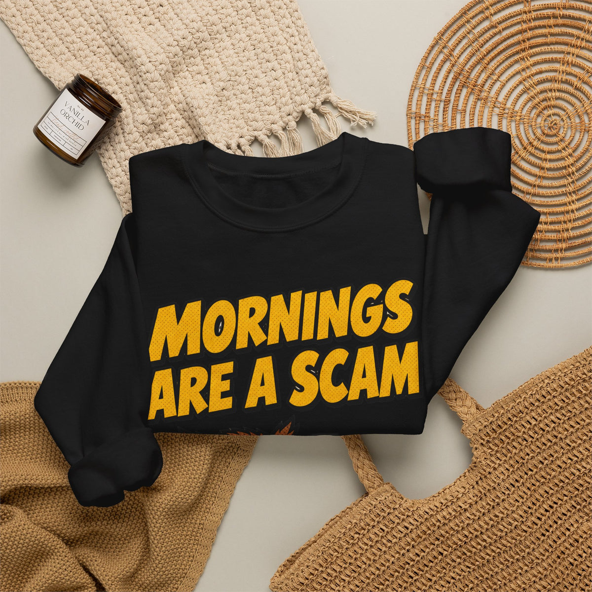 Sarcastic Sweatshirt Mornings Are A Scam | Grumpy Owl Comic Sweatshirt | Funny Not A Morning Person Gift | Anti Morning