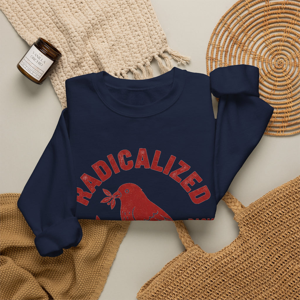 Radicalized By Basic Decency Sweatshirt, Vintage Bird Badge Political Sweatshirt, Progressive Kindness Sweatshirt, Liberal Gift, Retro Activ