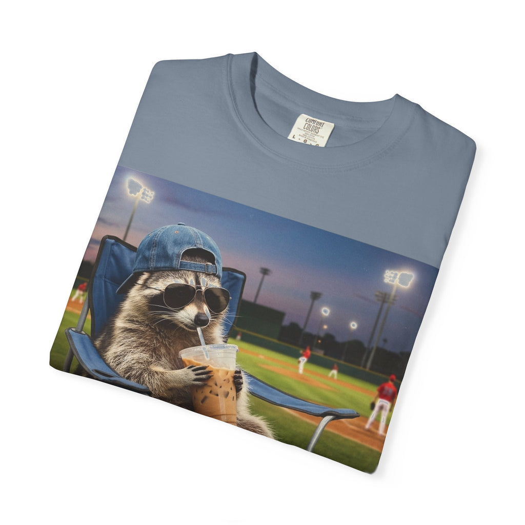 I Live Here Now Baseball Raccoon Shirt, Funny Sports Parent Tee, Iced Coffee Raccoon Shirt, Baseball Mom Gift