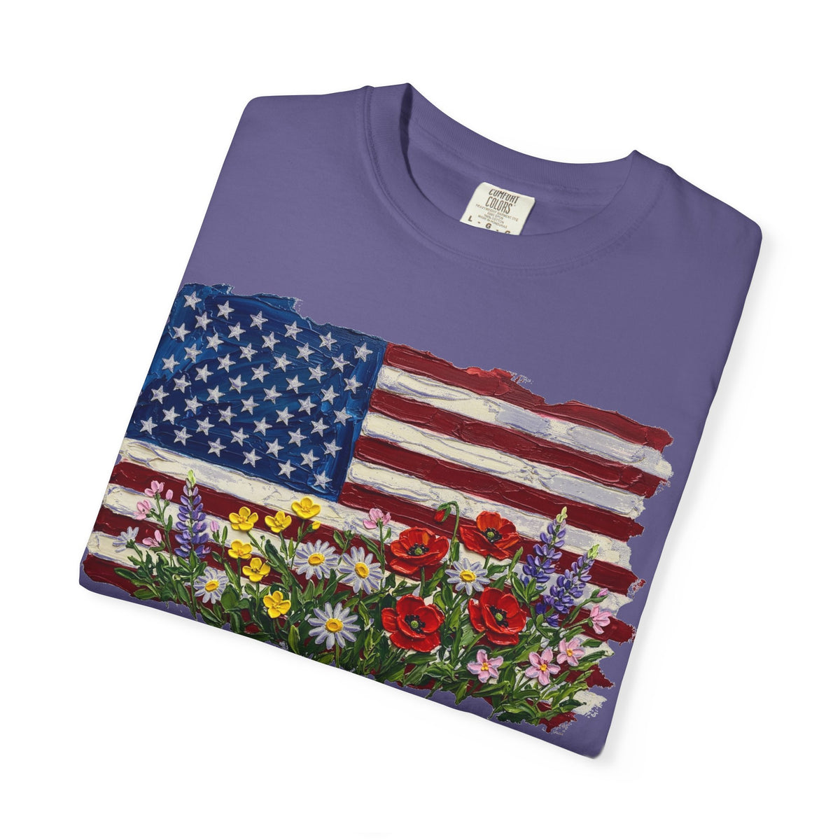 Painted Flag Wildflower Meadow Shirt, Impasto Americana Floral Tee, Patriotic Shirt, Independence Day Gift