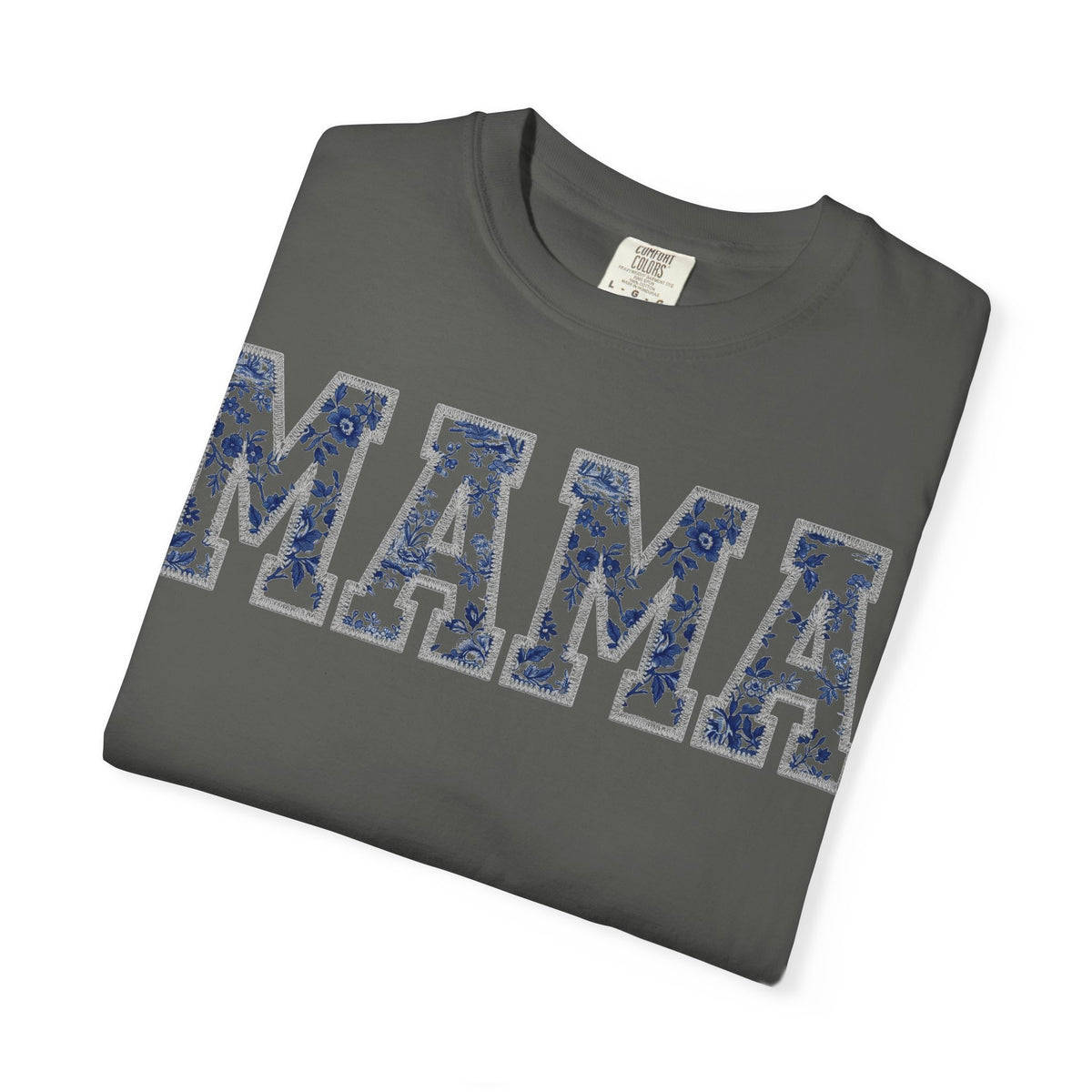 Mama Blue Toile Shirt, Delft Floral Applique Varsity Tee, Chinoiserie Mom Shirt, Mothers Day Gift