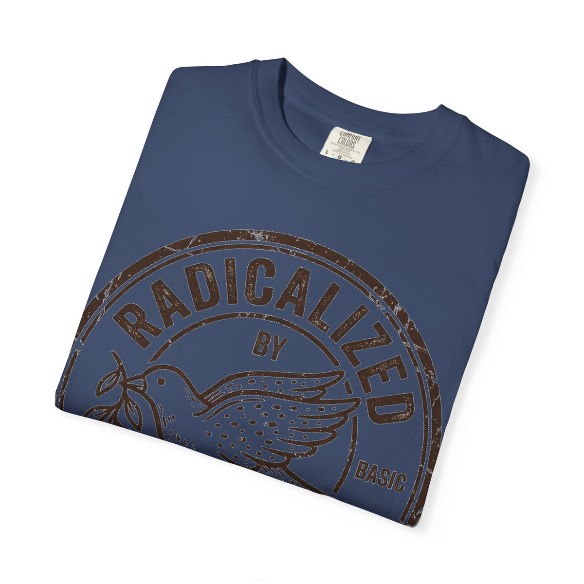 Radicalized By Basic Decency Brown Stamp Shirt, Flying Dove Badge Tee, Kindness Activist Shirt, Ally Gift