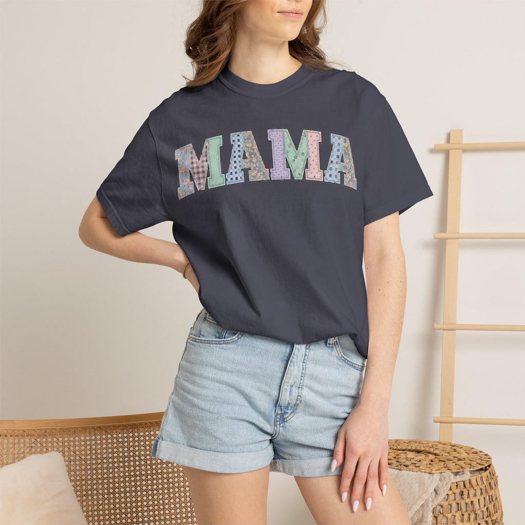 Mama Soft Patchwork Shirt, Small Pastel Applique Tee, Shabby Chic Mama Shirt, Mom Gift