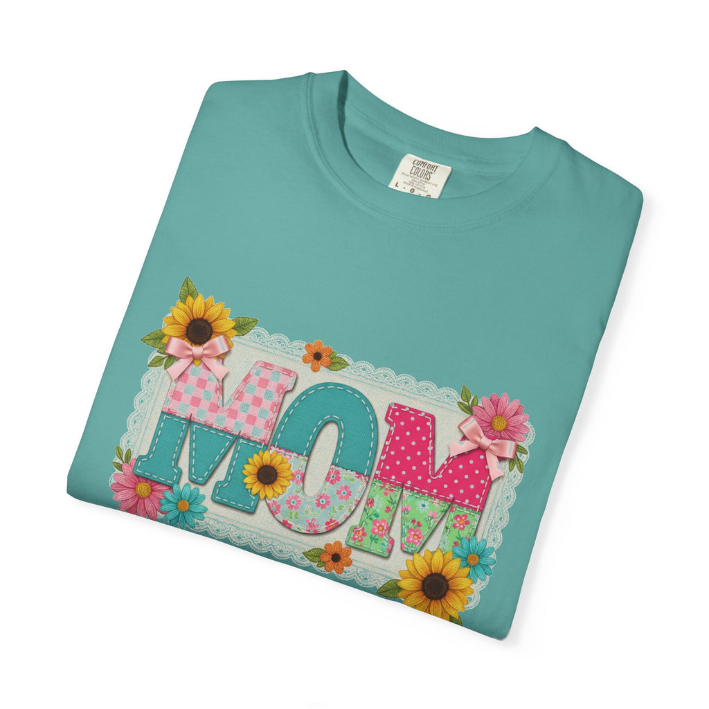Mom Sunflower Applique Shirt, Faux Stitch Floral MOM Tee, Mothers Day Shirt, Mom Gift
