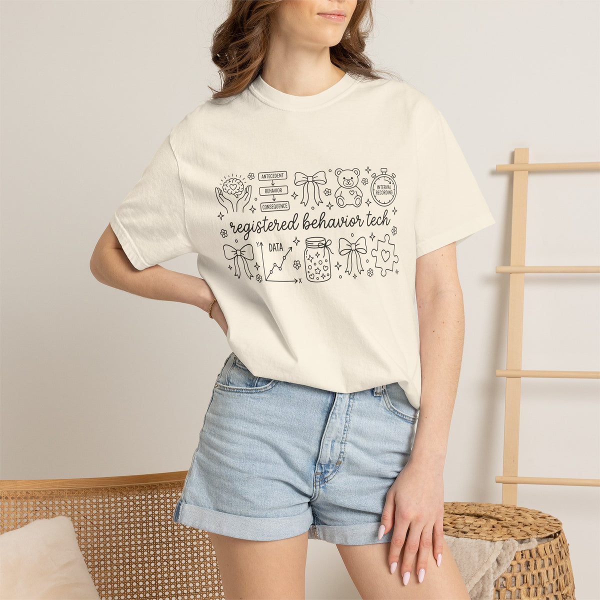Registered Behavior Tech Wide Shirt, ABA Doodle Collage Tee, RBT Therapist Shirt, Behavior Tech Gift