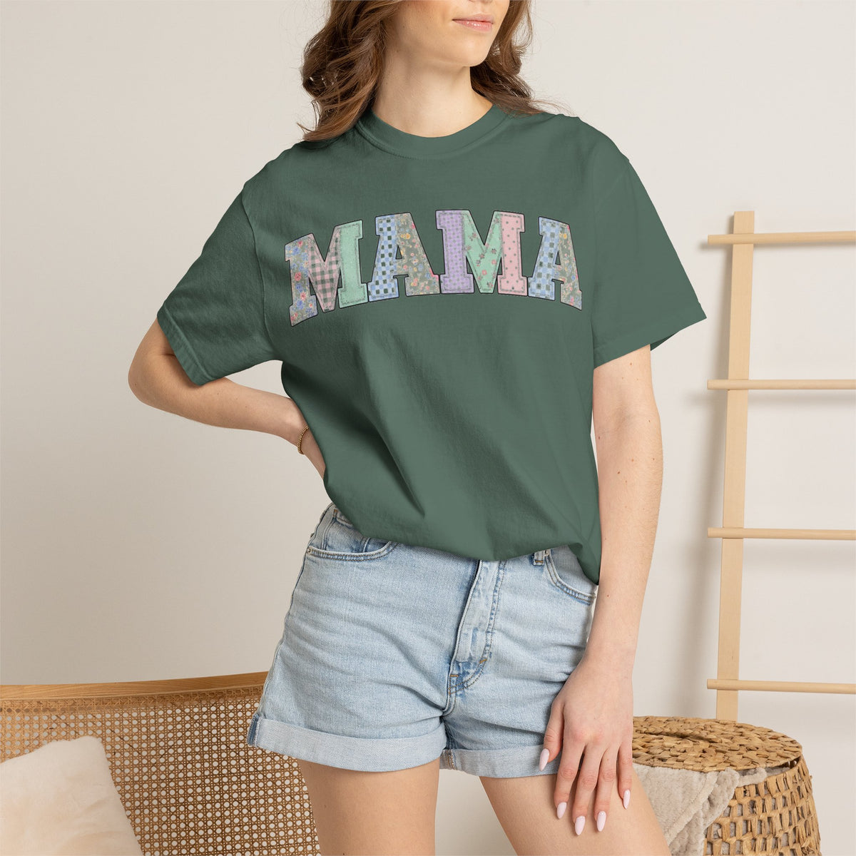 Mama Soft Patchwork Shirt, Small Pastel Applique Tee, Shabby Chic Mama Shirt, Mom Gift