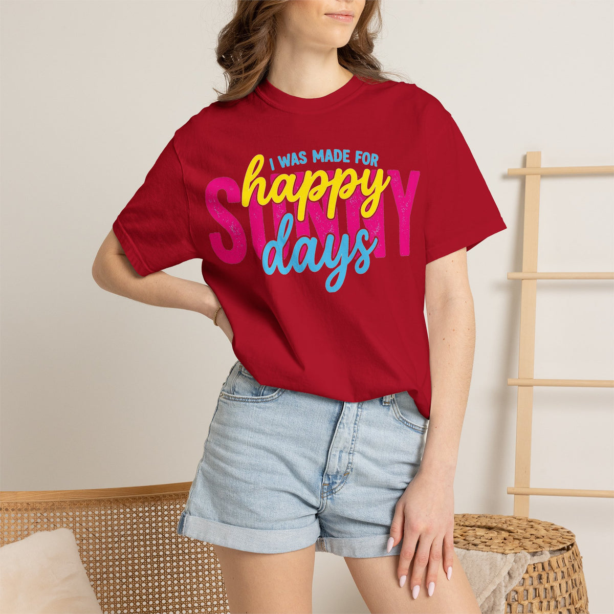 I Was Made For Happy Sunny Days Shirt, Retro Summer Typography Tee, Bright Beach Shirt, Summer Gift