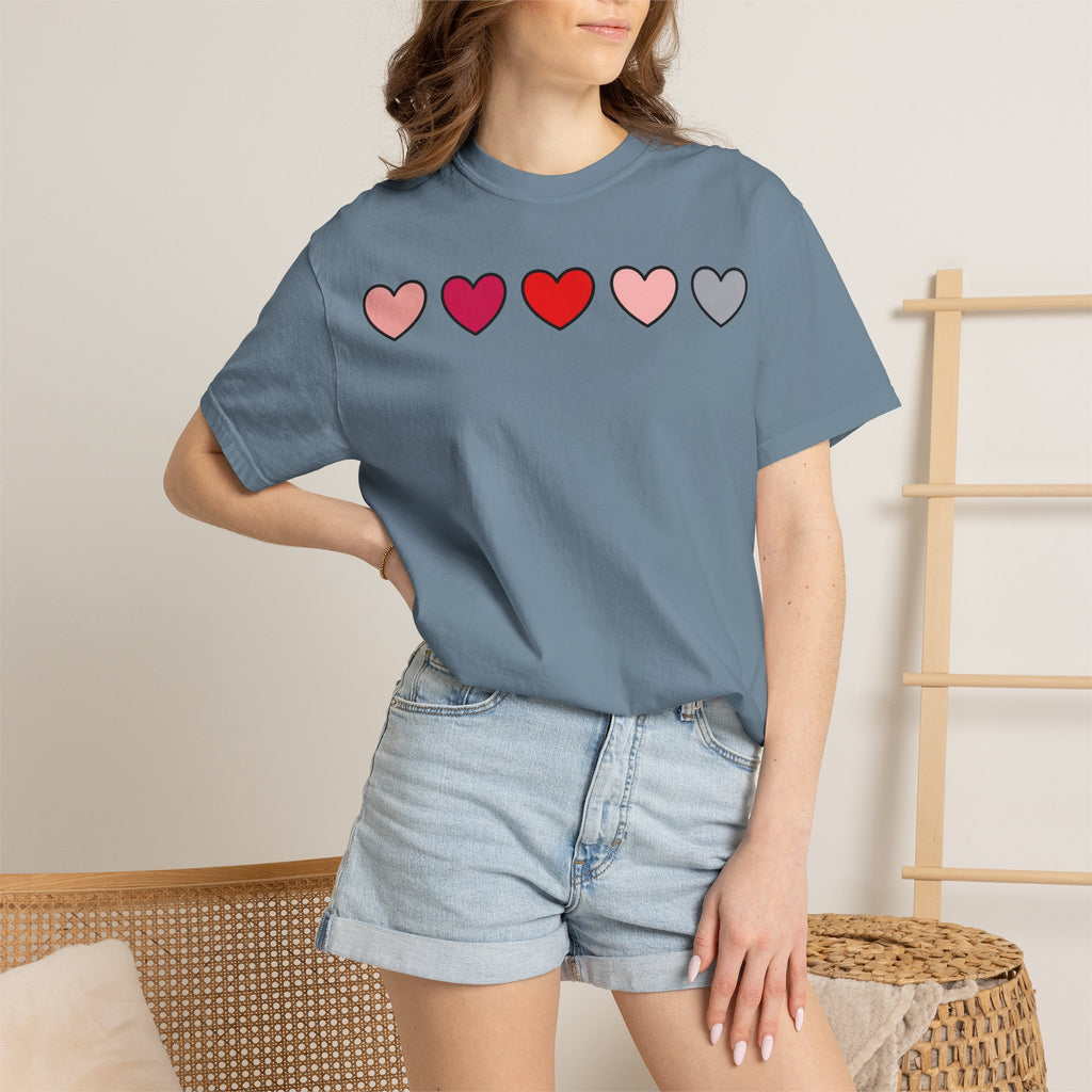 Row Of Hearts Shirt, Minimal Pink Heart Line Tee, Simple Valentine Shirt, Galentines Gift