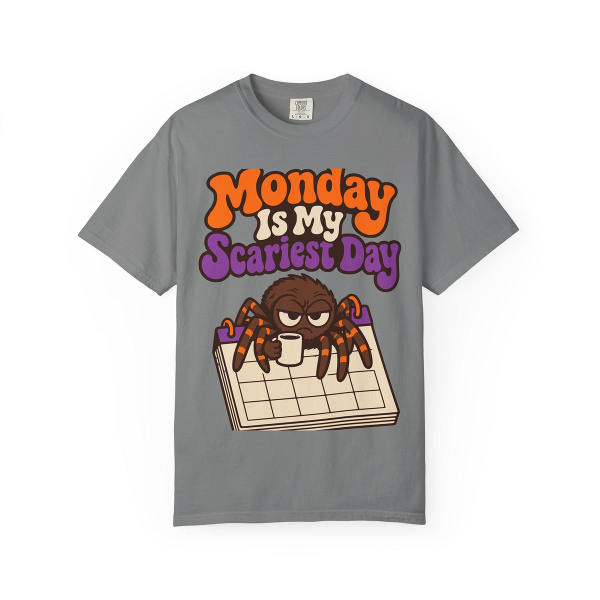 Monday Is My Scariest Day Halloween Shirt, Funny Spider Coffee Tee, Retro Spooky Humor