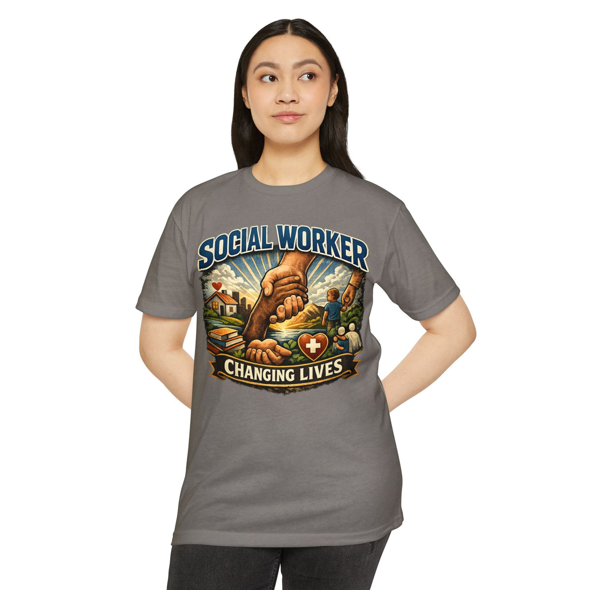 Social Worker T-Shirt — "Changing Lives" Graphic Tee for Caregivers & Advocates