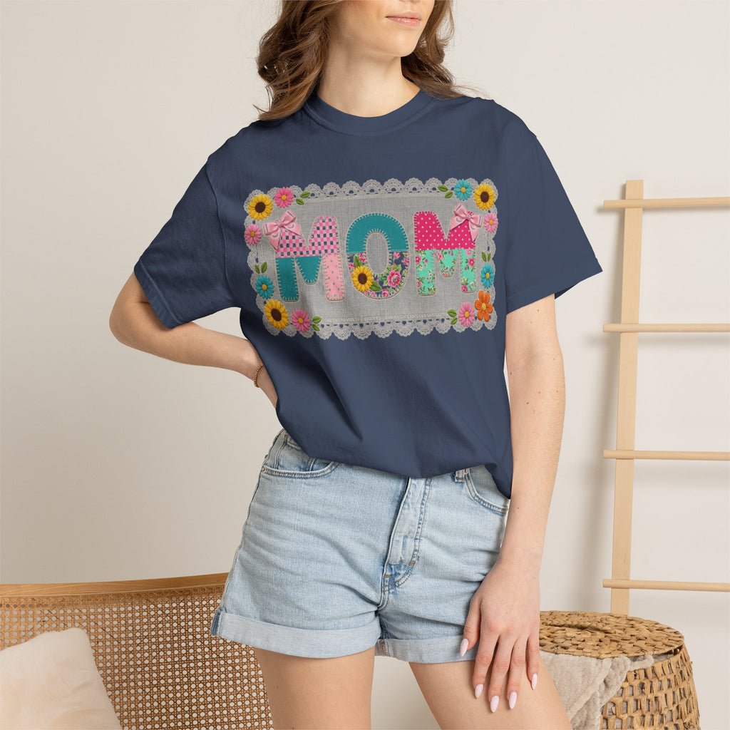 Mom Patchwork Applique Shirt, Faux Embroidery Floral MOM Tee, Mothers Day Shirt, Gift For Mom