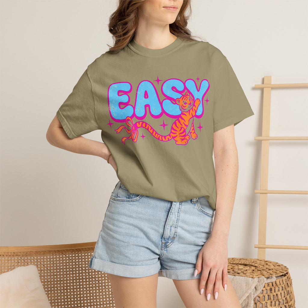 Easy Tiger Bow Shirt, Y2K Cub Bubble Type Tee, Retro Pink Blue Tiger Shirt, Trendy Gift