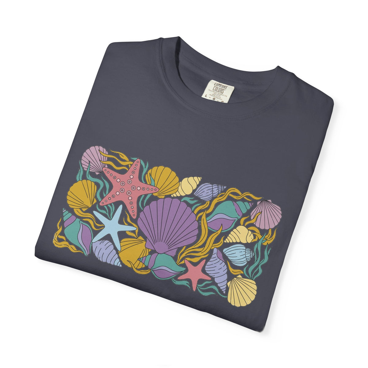 Seashell Starfish Shirt, Pastel Beach Shell Collage Tee, Coastal Summer Shirt, Beach Lover Gift