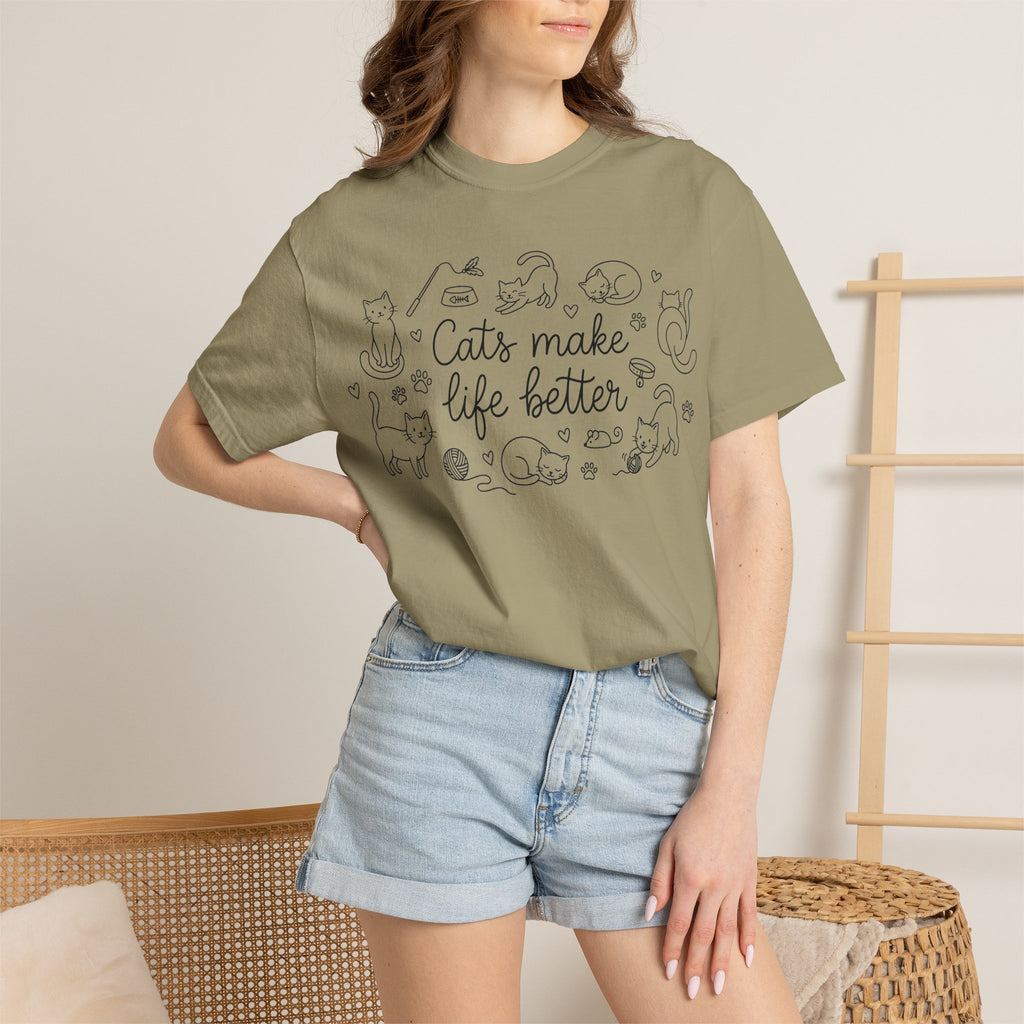 Cats Make Life Better Doodle Shirt, Minimal Cat Line Drawing Tee, Cat Lady Shirt, Cat Owner Gift