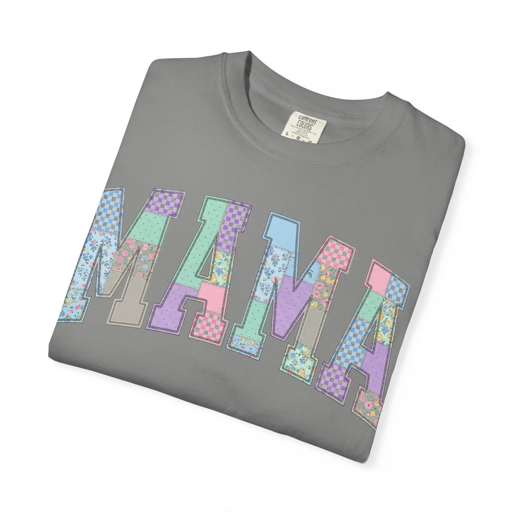 Mama Arched Patchwork Shirt, Pastel Quilt Letter Tee, Cottagecore Mom Shirt, Mothers Day Gift
