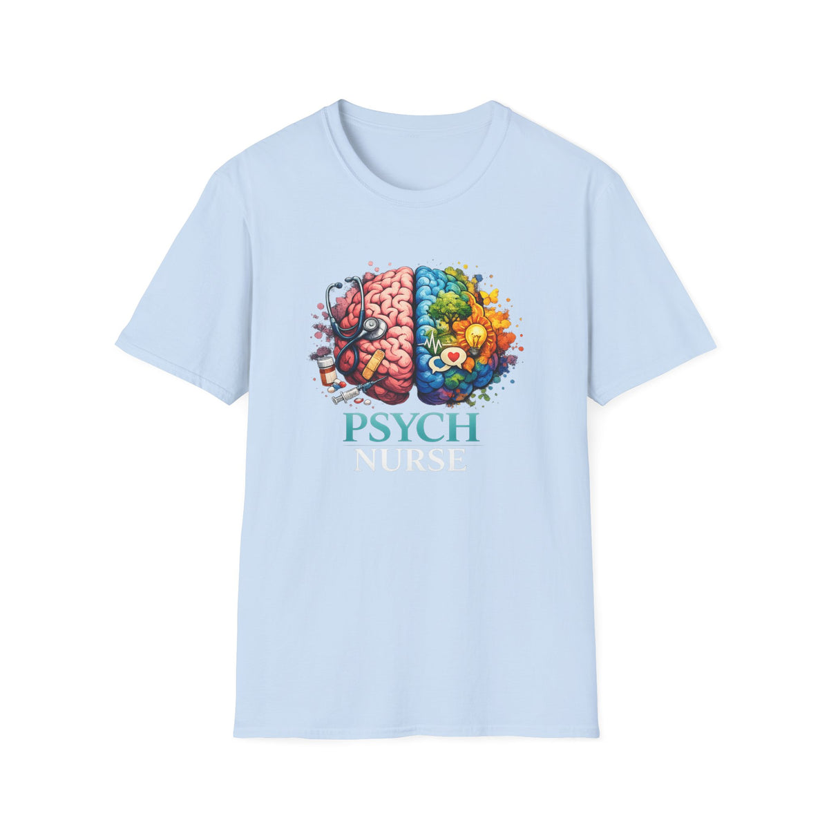 Psych Brain Split Art T-Shirt — Colorful Left & Right Brain Graphic Tee
