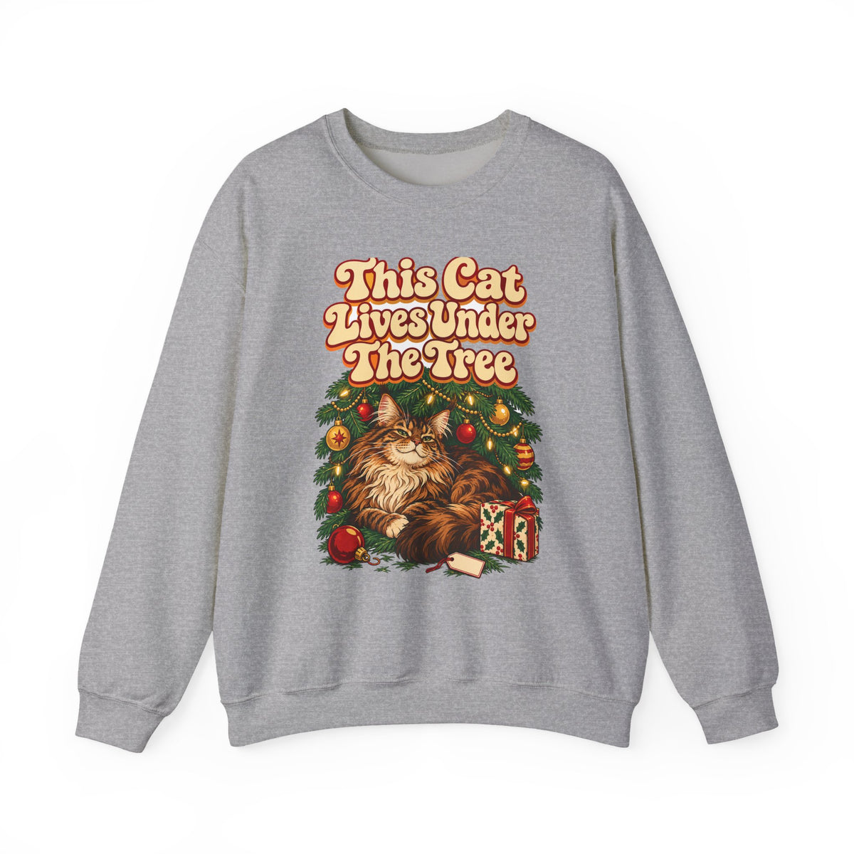 Funny Christmas Cat Sweatshirt This Cat Lives Under The Tree Shirt, Funny Holiday Gift Tee, Christmas Gift Idea