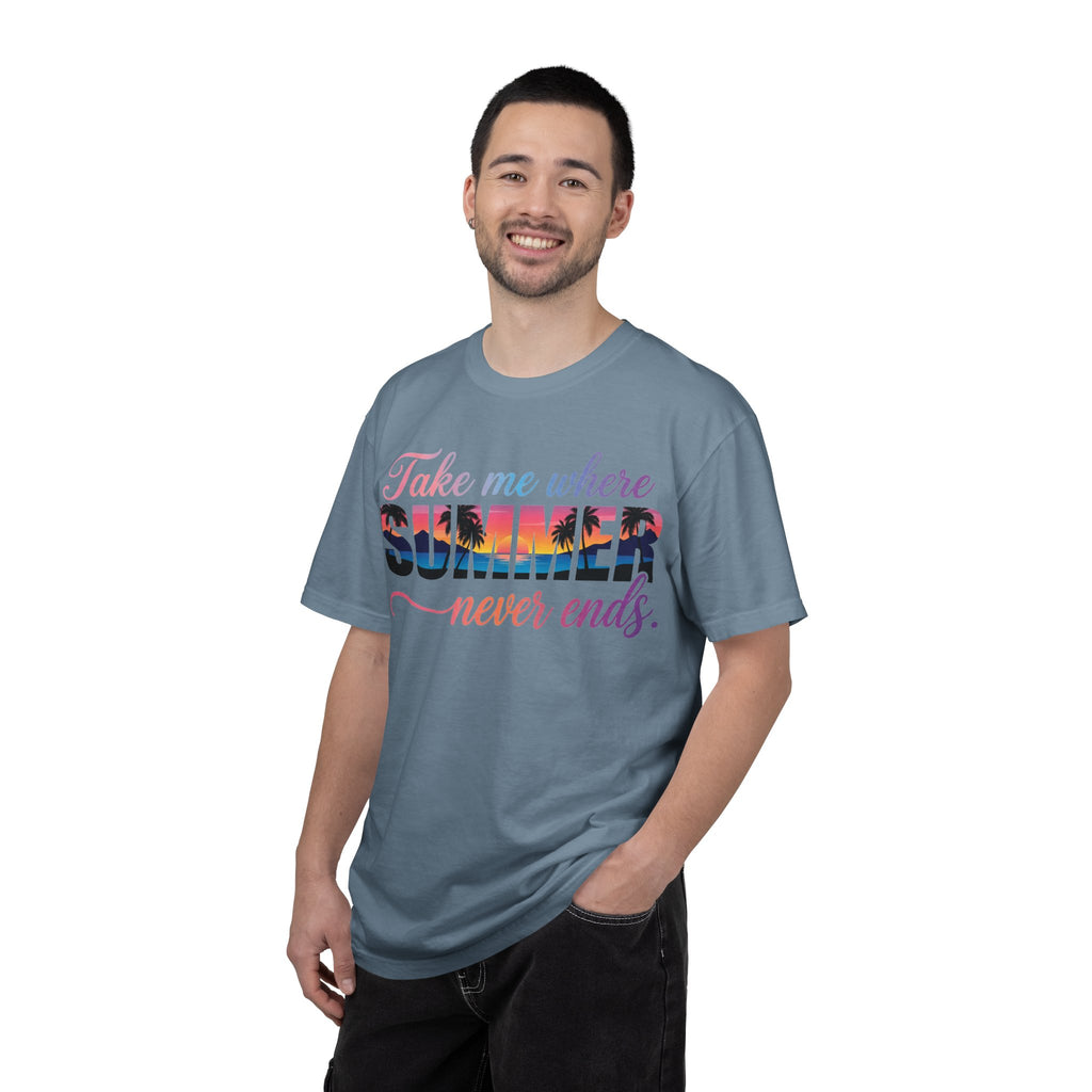 Take Me Where Summer Never Ends Shirt, Sunset Palm Tree Tee, Beach Vacation Shirt, Summer Gift