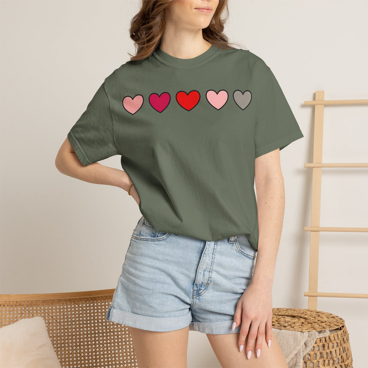 Row Of Hearts Shirt, Minimal Pink Heart Line Tee, Simple Valentine Shirt, Galentines Gift