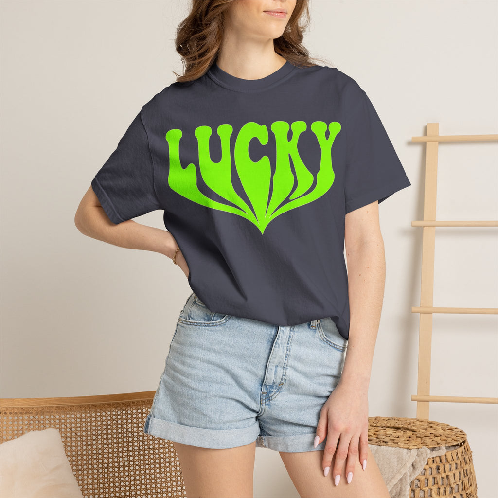 Lucky Drippy Type Shirt, Neon Green Psychedelic Tee, Retro St Patricks Day Shirt, Rave Gift