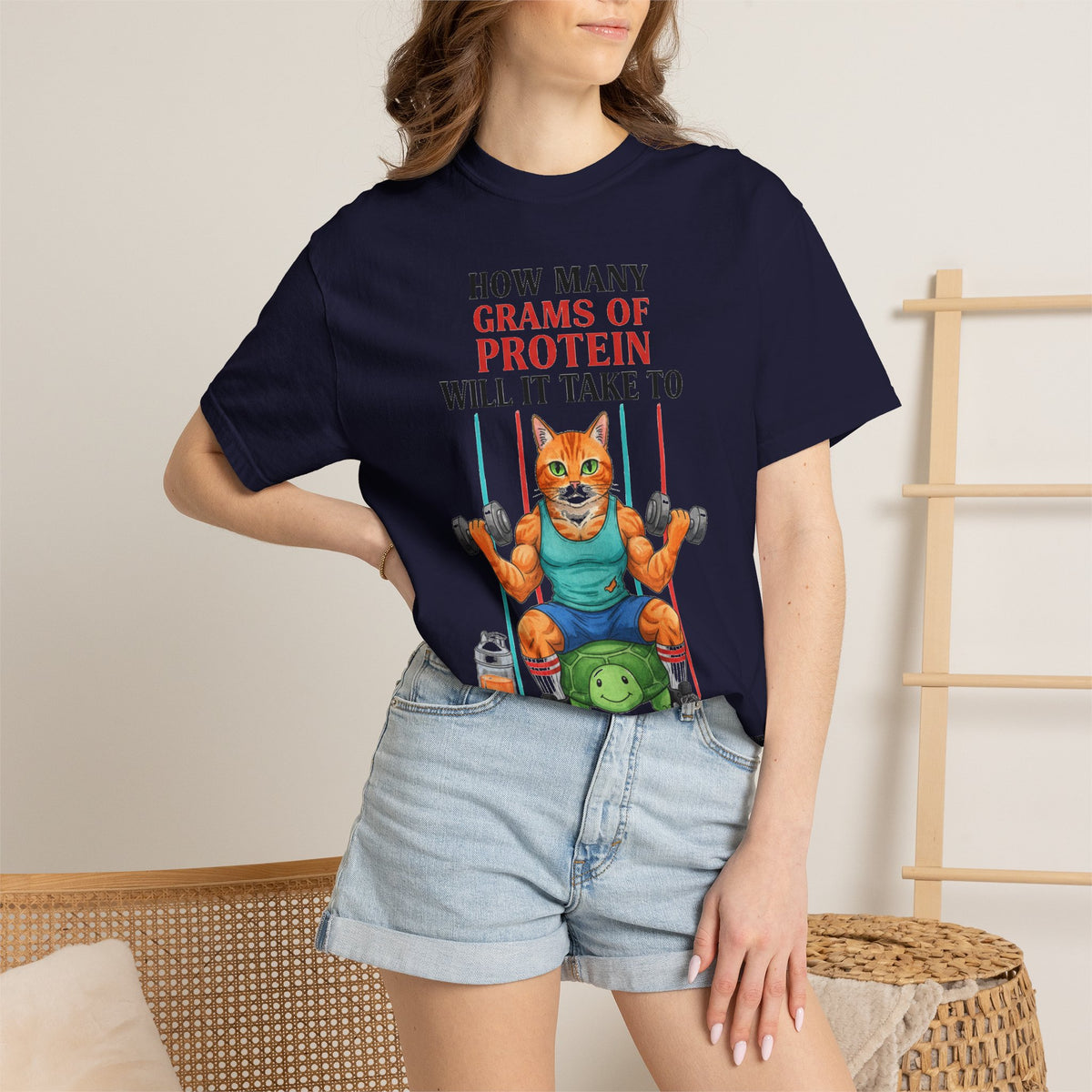How Many Grams Of Protein Tall Shirt, Funny Buff Cat Gym Tee, Protein Humor Shirt, Weightlifting Gift
