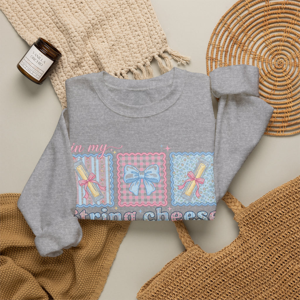 In My String Cheese Era Sweatshirt, Coquette Bow Snack Sweatshirt, Funny Girly Meme Sweatshirt, Pastel Pink Blue Gift for Her, Cute Food Hum