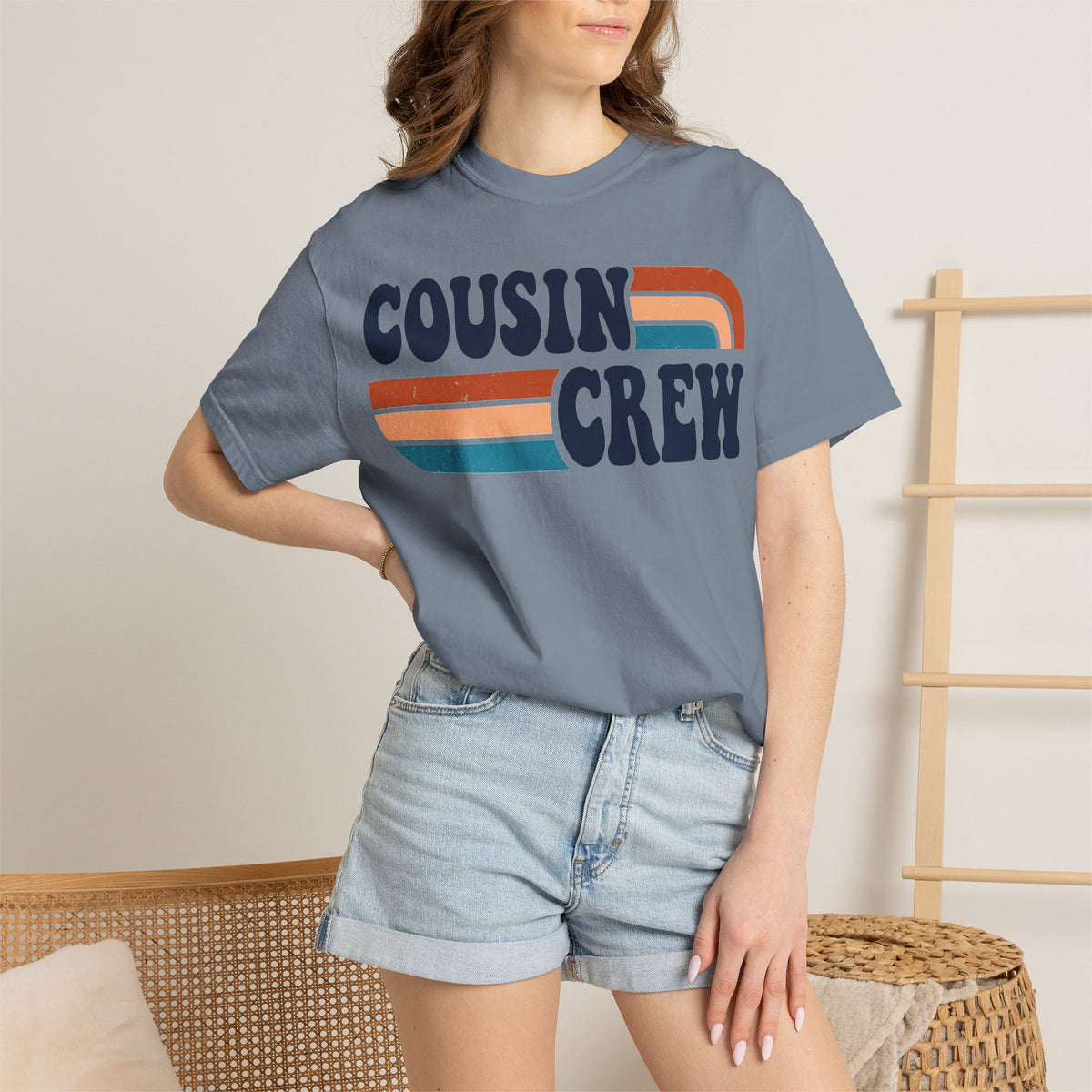 Cousin Crew Rainbow Stripe Shirt, Retro Family Reunion Tee, Matching Cousins Shirt, Family Gift