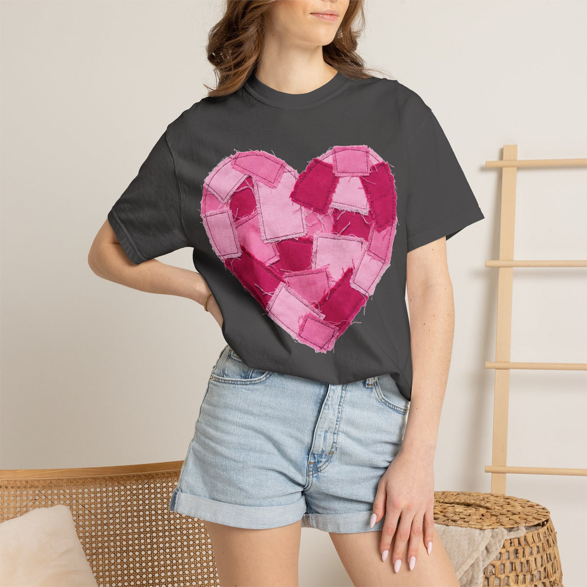 Patchwork Heart Shirt, Frayed Pink Quilt Heart Tee, Shabby Chic Valentine Shirt, Cozy Gift