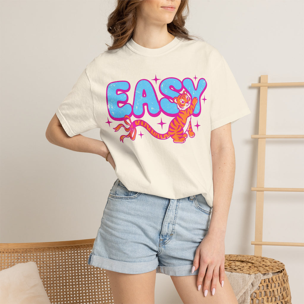 Easy Tiger Bow Shirt, Y2K Cub Bubble Type Tee, Retro Pink Blue Tiger Shirt, Trendy Gift