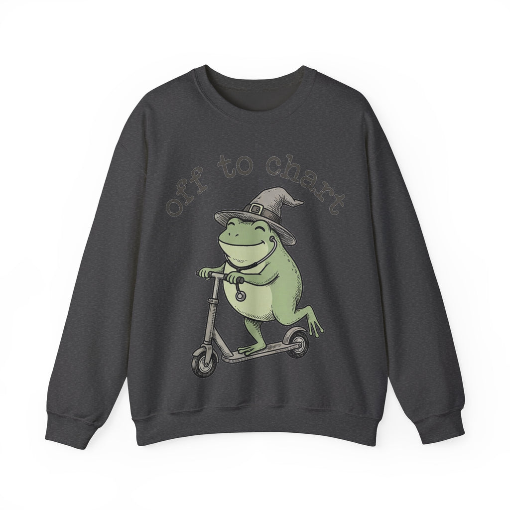 Off To Chart Frog Nurse Sweatshirt, Witch Hat Frog on Scooter Sweatshirt, Funny Halloween Nurse Sweatshirt, Spooky Nursing Student Gift, RN