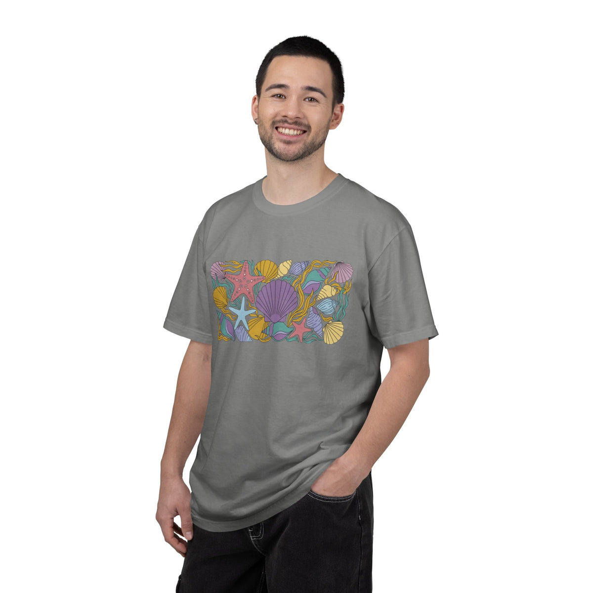 Seashell Starfish Shirt, Pastel Beach Shell Collage Tee, Coastal Summer Shirt, Beach Lover Gift