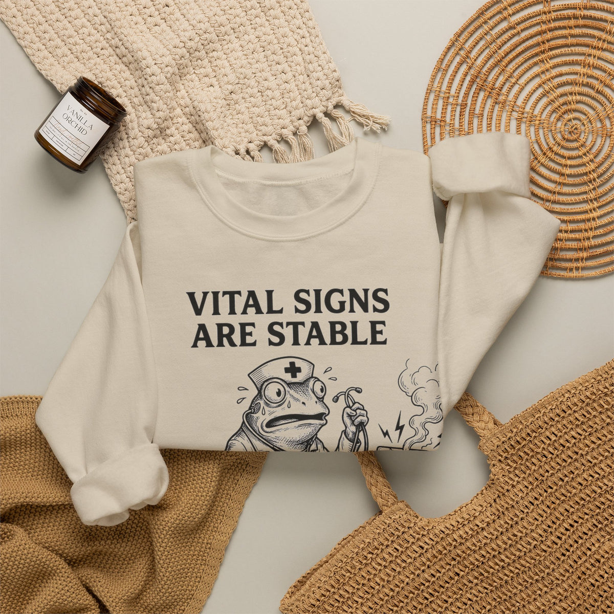 Vital Signs Are Stable I Am Not Frog Nurse Sweatshirt, Funny Nurse Sweatshirt, Stressed Frog Nurse Gift, ER ICU Nurse Humor Sweatshirt