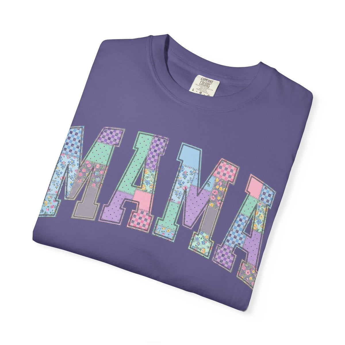Mama Arched Patchwork Shirt, Pastel Quilt Letter Tee, Cottagecore Mom Shirt, Mothers Day Gift