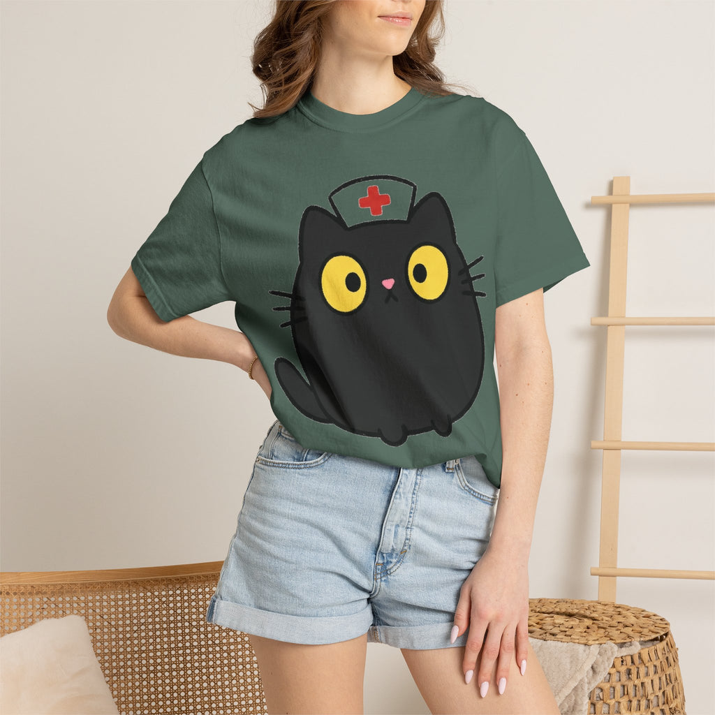 Kawaii Black Cat Nurse Shirt, Cute Cat In Nurse Cap Tee, Funny Nurse Cat Shirt, RN Gift