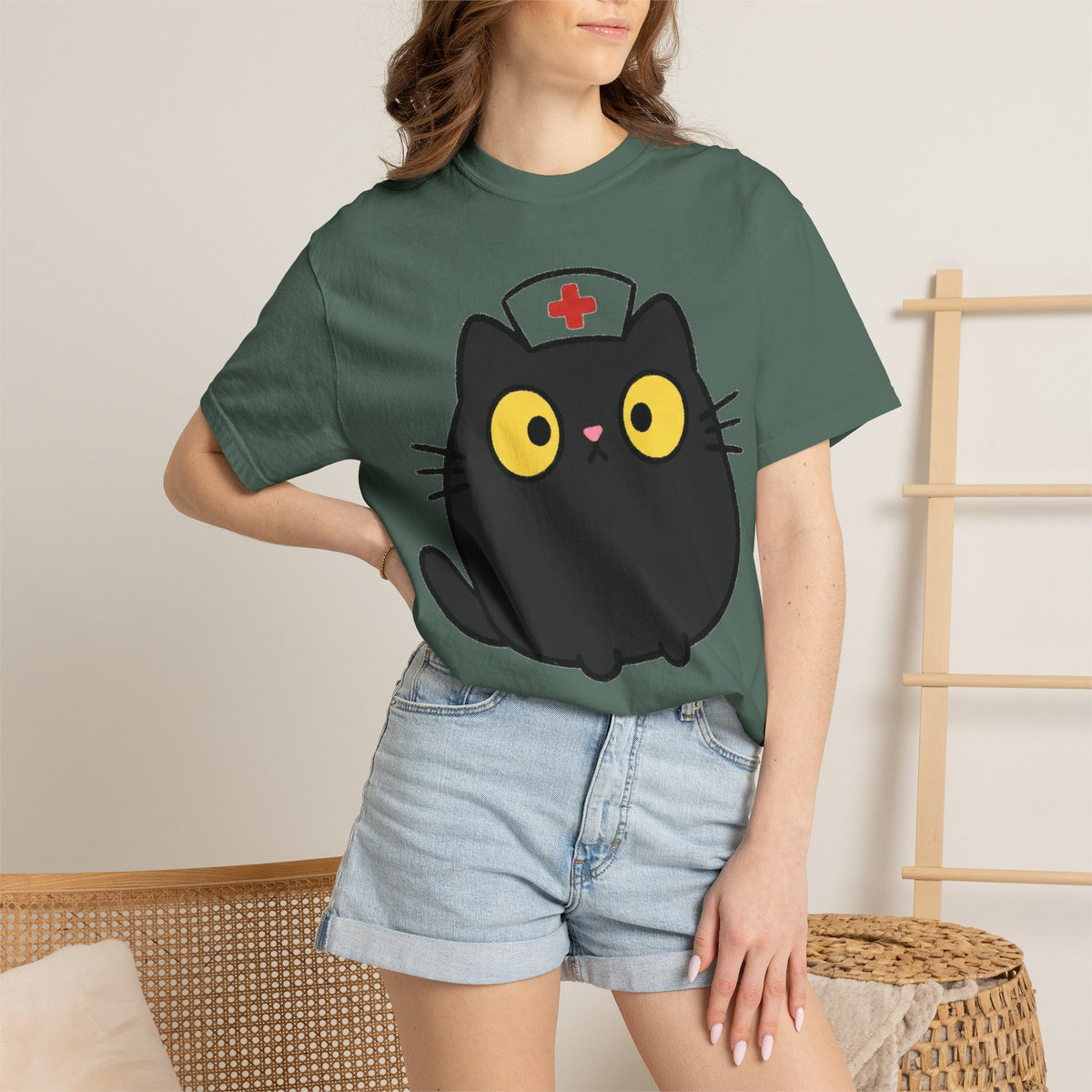 Kawaii Black Cat Nurse Shirt, Cute Cat In Nurse Cap Tee, Funny Nurse Cat Shirt, RN Gift