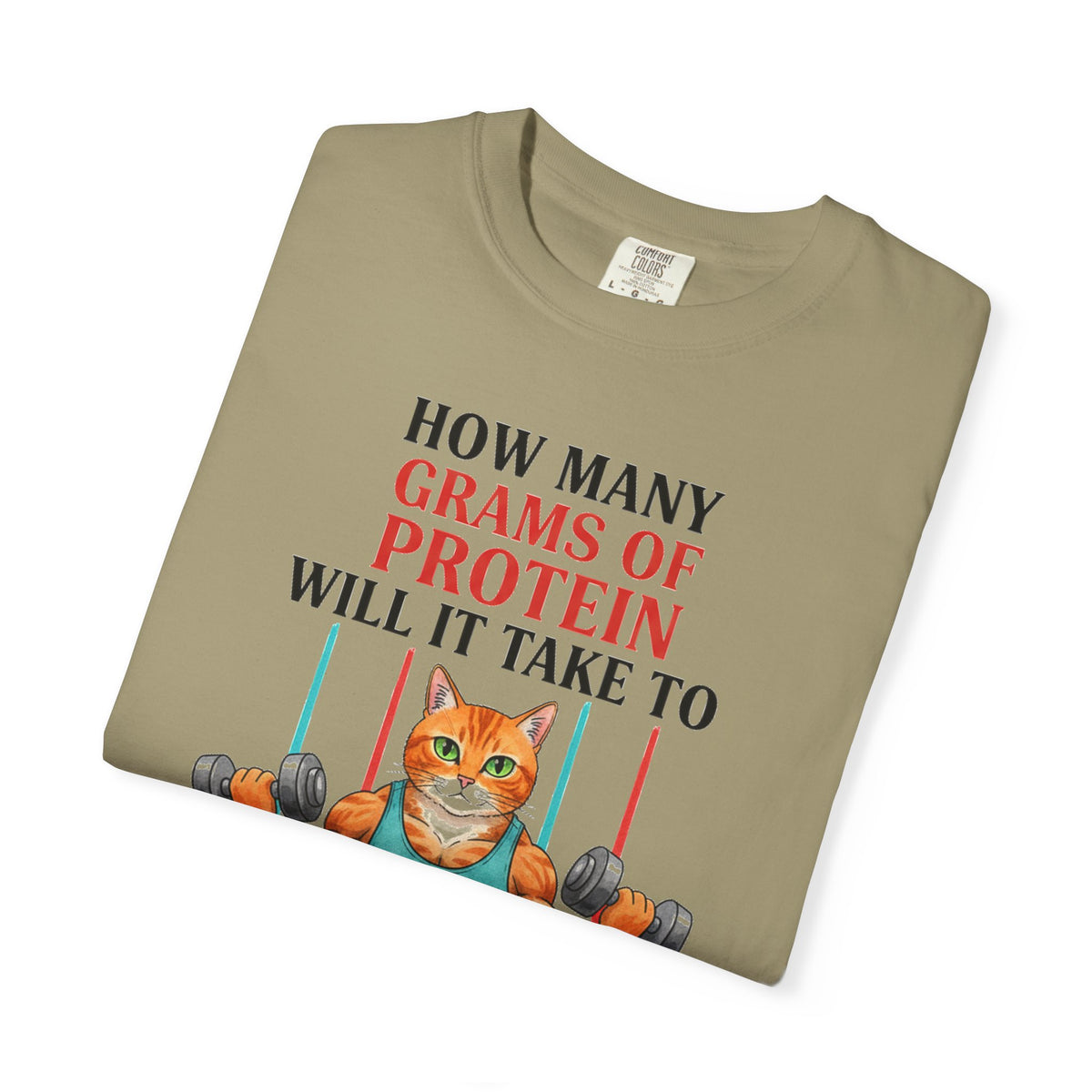 How Many Grams Of Protein Tall Shirt, Funny Buff Cat Gym Tee, Protein Humor Shirt, Weightlifting Gift