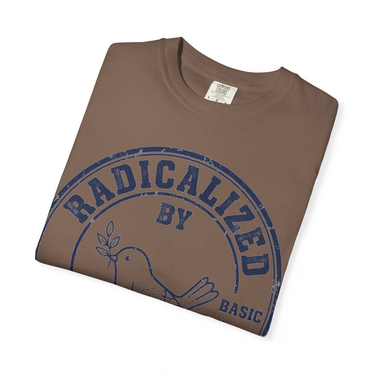 Radicalized By Basic Decency Navy Stamp Shirt, Line Art Dove Badge Tee, Kindness Protest Shirt, Activist Gift