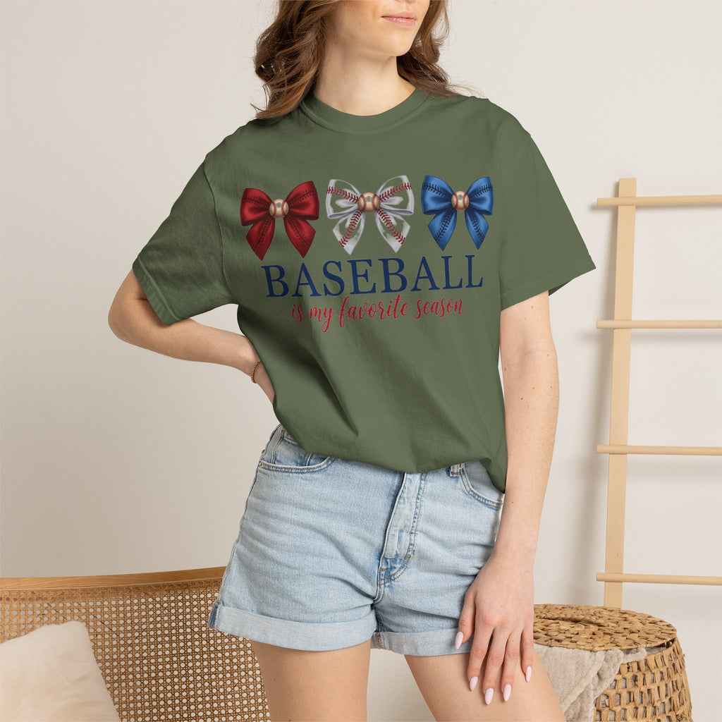 Baseball Is My Favorite Season Shirt, Coquette Baseball Bows Tee, Baseball Mom Shirt, Game Day Gift