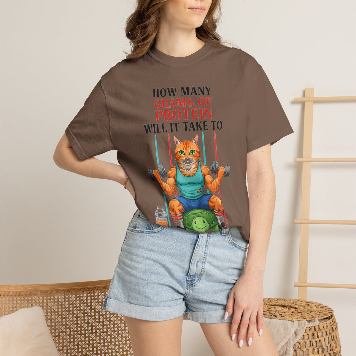 How Many Grams Of Protein Tall Shirt, Funny Buff Cat Gym Tee, Protein Humor Shirt, Weightlifting Gift