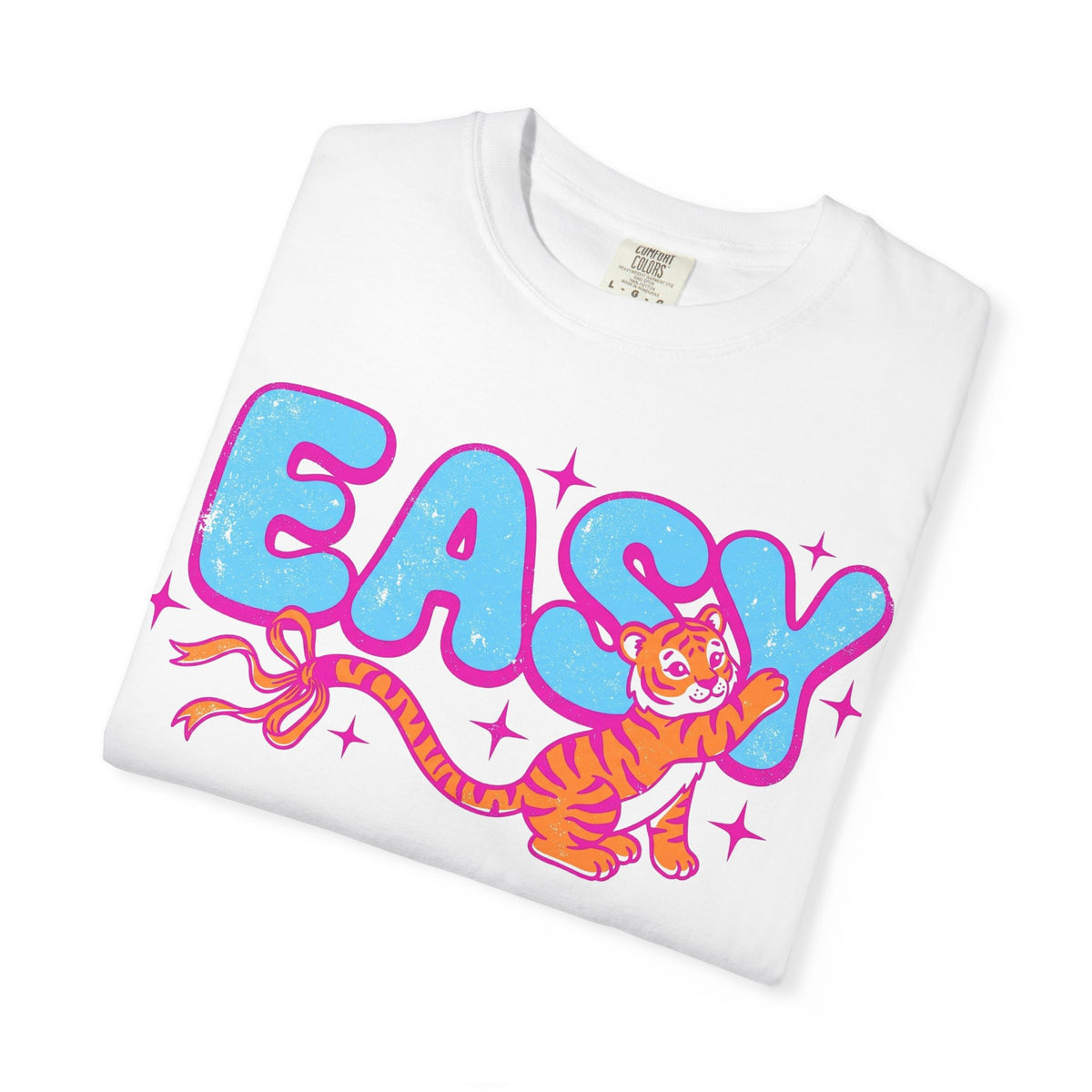 Easy Tiger Bow Shirt, Y2K Cub Bubble Type Tee, Retro Pink Blue Tiger Shirt, Trendy Gift