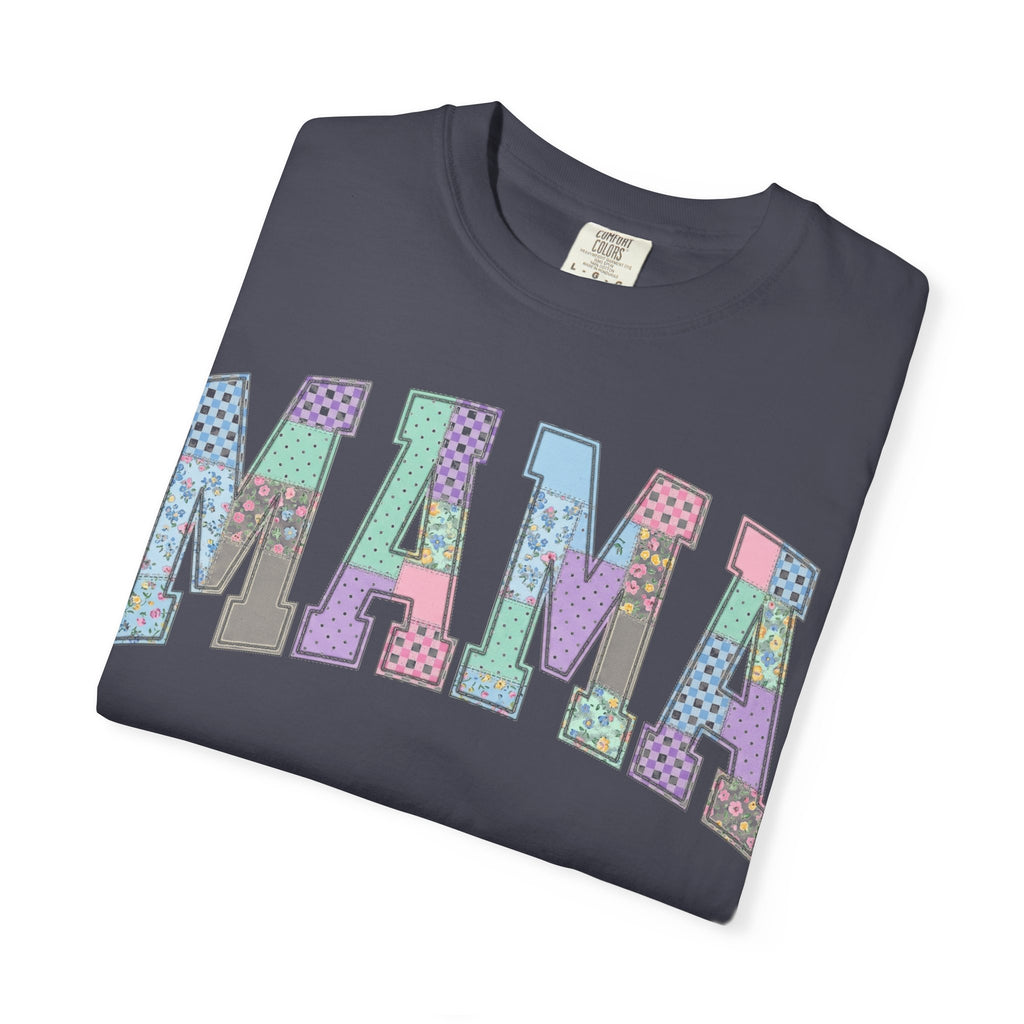 Mama Arched Patchwork Shirt, Pastel Quilt Letter Tee, Cottagecore Mom Shirt, Mothers Day Gift