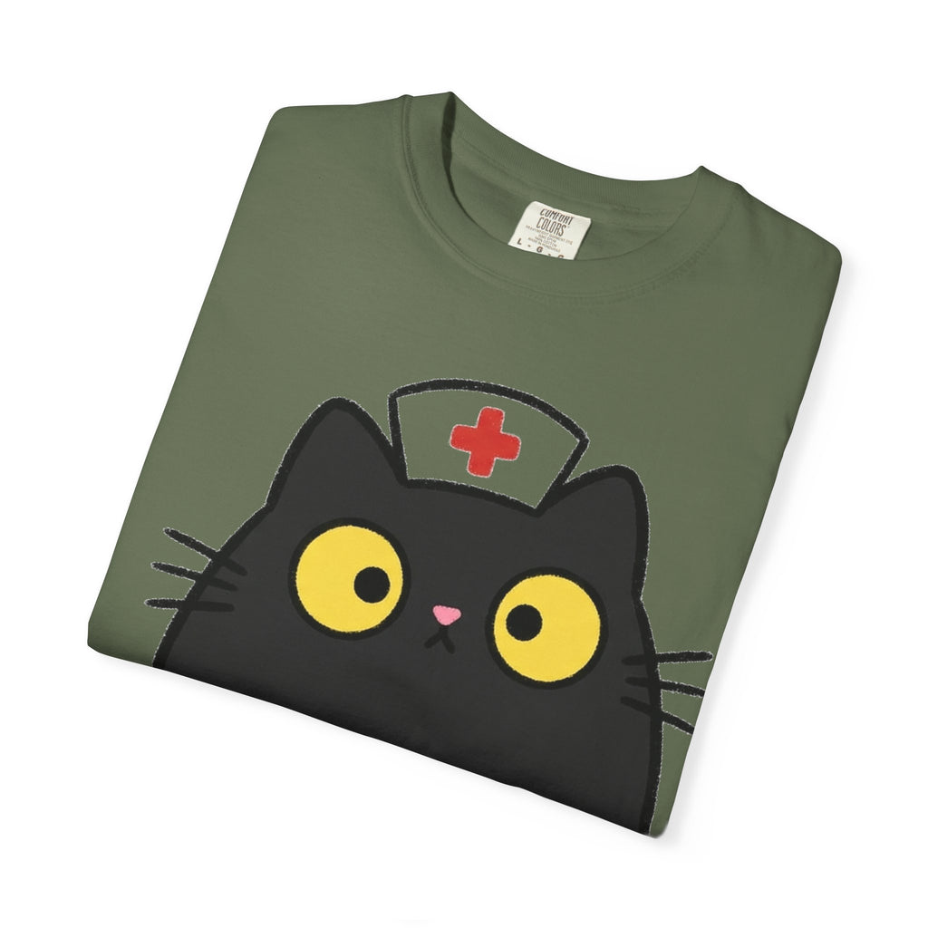 Kawaii Black Cat Nurse Shirt, Cute Cat In Nurse Cap Tee, Funny Nurse Cat Shirt, RN Gift