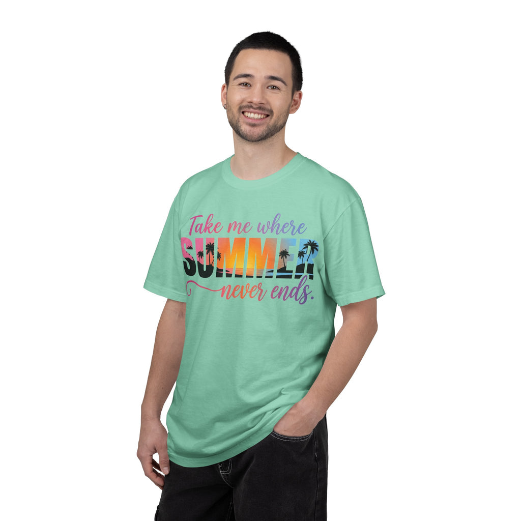 Take Me Where Summer Never Ends Bright Shirt, Tropical Sunset Type Tee, Vacation Shirt, Beach Gift