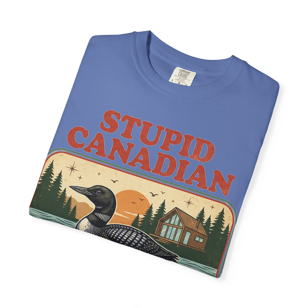 Stupid Canadian Wolf-Bird Shirt, Retro Loon Lake Badge Tee, Funny Canada Cabin Shirt, Lake Life Gift